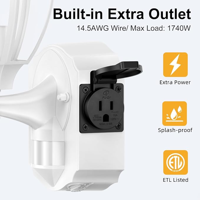 2 Pack Porch Lights with Outlet, Motion Sensor Outdoor Lights, Updated Dusk to Dawn Exterior Lighting Fixtures, Waterproof Anti-Rust Aluminum Outside Light for House Entryway Garage, White