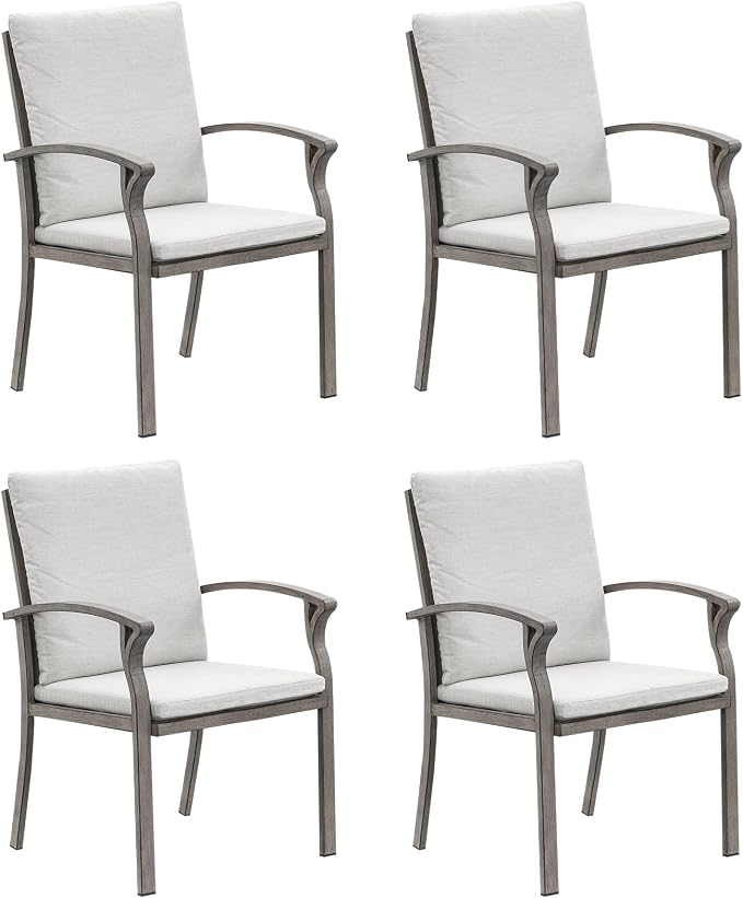 Patio Dining Chairs Set of 4, Never-Rust Aluminum Outdoor Dining Chairs with Cushion, Patio Outdoor Chair Set for Table, Patio Chair Furniture Set for Deck, Backyard, Garden, Pool, Limed Oak