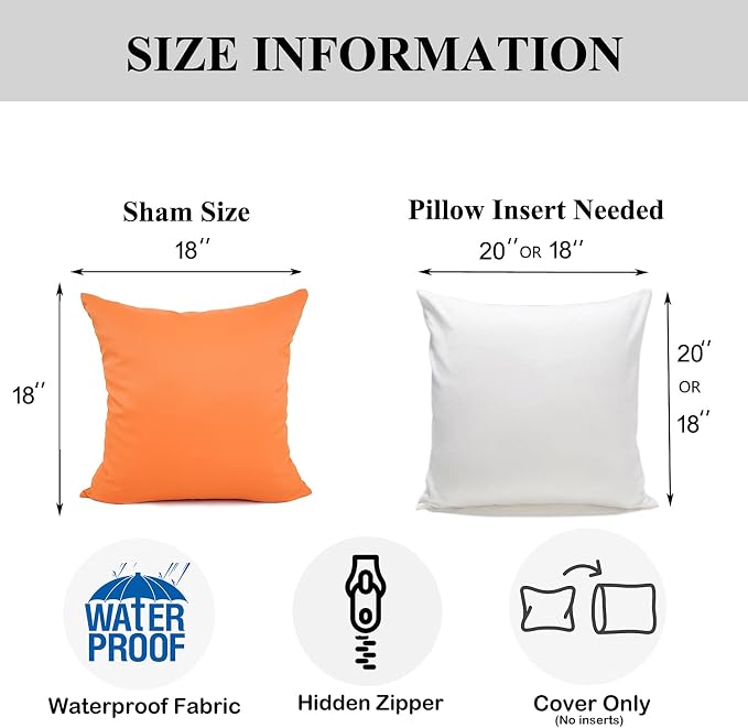 YOUR SMILE Pack of 2 Decorative Outdoor Waterproof Pillow Covers Garden Cushion Sham Throw Pillowcase Shell for Patio Tent Couch (Orange, 12''x20'')