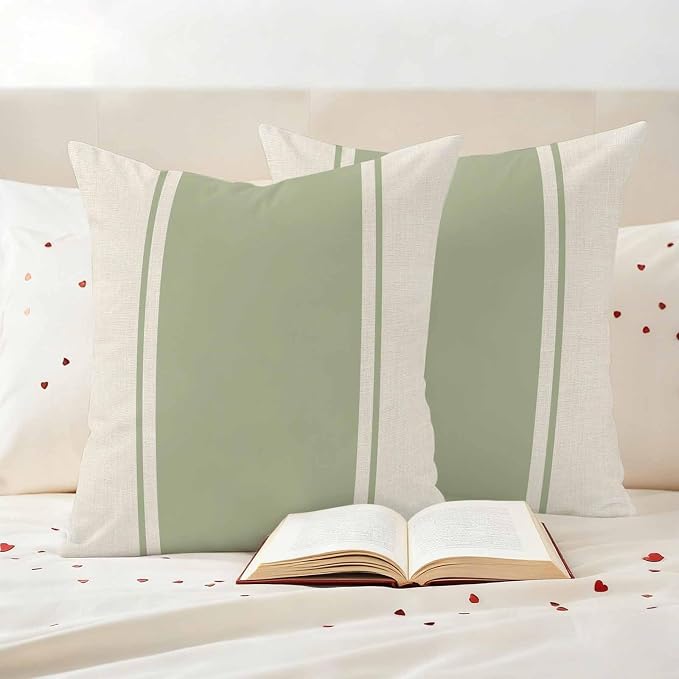 Abstract Gray Green Color Block Outdoor Pillow Covers Set of 2 Vintage Lines Linen Texture Waterproof Throw Pillow Cover Decorative Cushion Cases for Patio Porch Garden 18X18 Inch