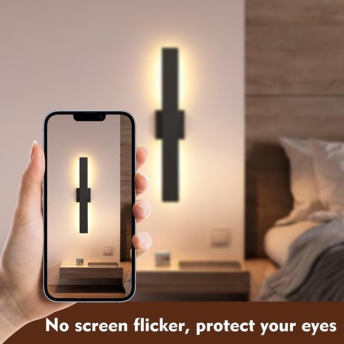 23.6inch Long Outdoor Modern LED Wall Light,24W Waterproof IP65 Warm White Led Wall Mount Lighting Fixture Black Outdoor Wall Sconces Outside Lights for House Garage Front Door Patio 2Pack