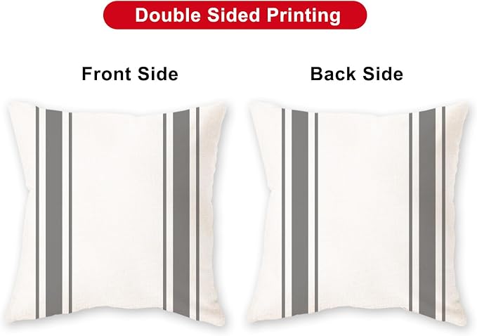 ONWAY Outdoor Pillow Covers Waterproof 20x20 Set of 2 Decorative Linen Throw Pillow Cover Beige and Grey Striped Outdoor Pillows for Patio Furniture