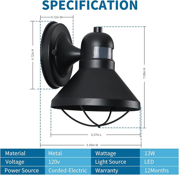 2 Pack Dusk to Dawn Motion Sensor Outdoor LED Wall Light Fixture | Exterior Sconce Lighting Fixture Waterproof Wall Mount Barn Lamp Black Outside Lantern for House Porch Garage Farmhouse
