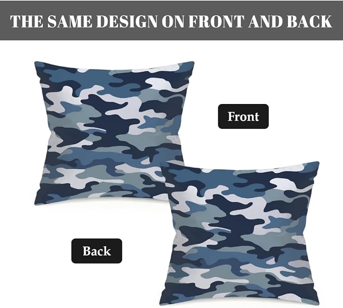 22x22 Inch Outdoor Pillow Covers Set of 2 Waterproof Throw Pillow Covers Decorative Couch Cushion Covers Navy Camouflage,Camo Theme Square Pillowcases Protectors for Patio Garden Sofa
