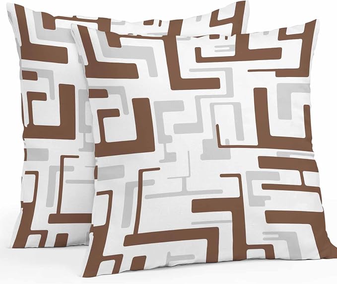 Vandarllin Outdoor Throw Pillows Covers 16x16 inch Set of 2 Waterproof Brown Geometric Stripes Decorative Zippered Cushion Covers for Patio Furniture, Modern Abstract Lines Lumbar Pillowcases