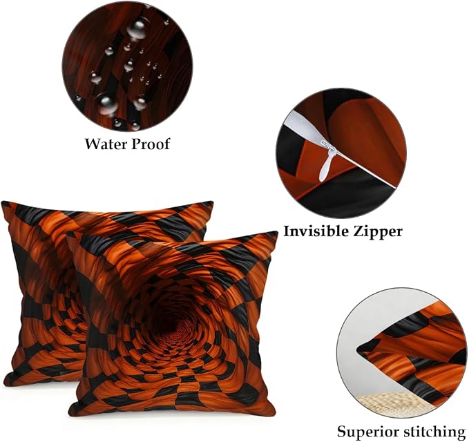 22x22 Inch Outdoor Pillow Covers Set of 2 Waterproof Throw Pillow Covers Decorative Couch Cushion Covers 3D Brown Checkered Square Pillowcases Protectors for Patio Garden Sofa