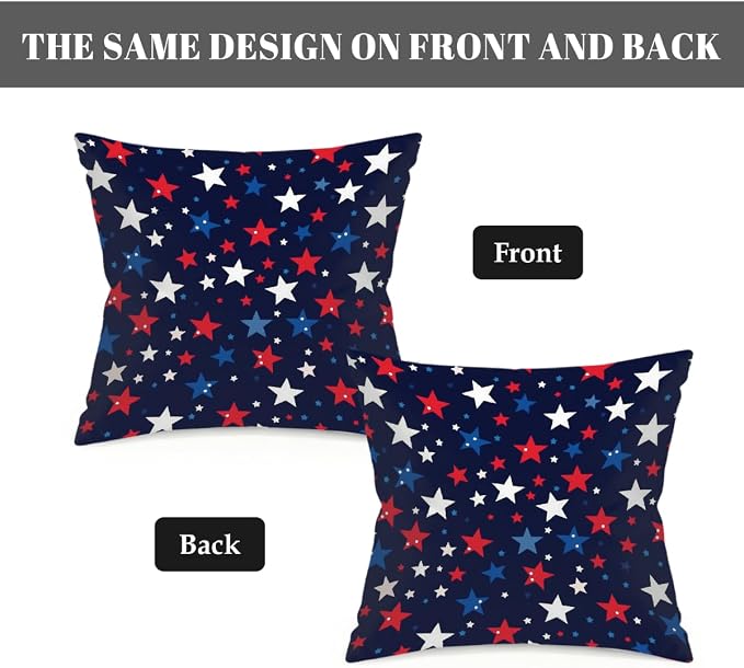 16x16 Inch Outdoor Pillow Covers Set of 2 Waterproof Throw Pillow Covers Decorative Couch Cushion Covers White Blue Red Stars Square Pillowcases Protectors for Patio Garden Sofa