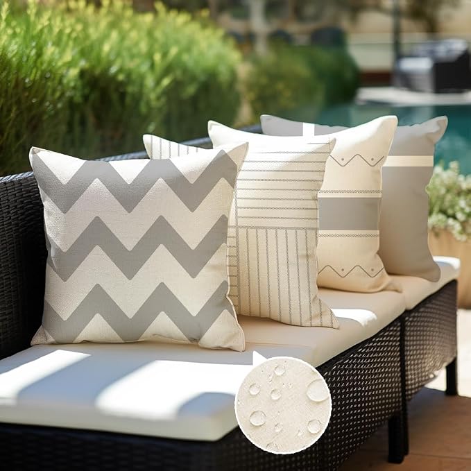 RABUSOFA Outdoor Pillows Waterproof 18x18 Set of 4 Gray Geometric Decor | Chevron Zigzag,Not Insert,Waterproof Fabric,Machine Washable,Invisible Zipper,Decoration for Patio Furniture Sunbrella Couch