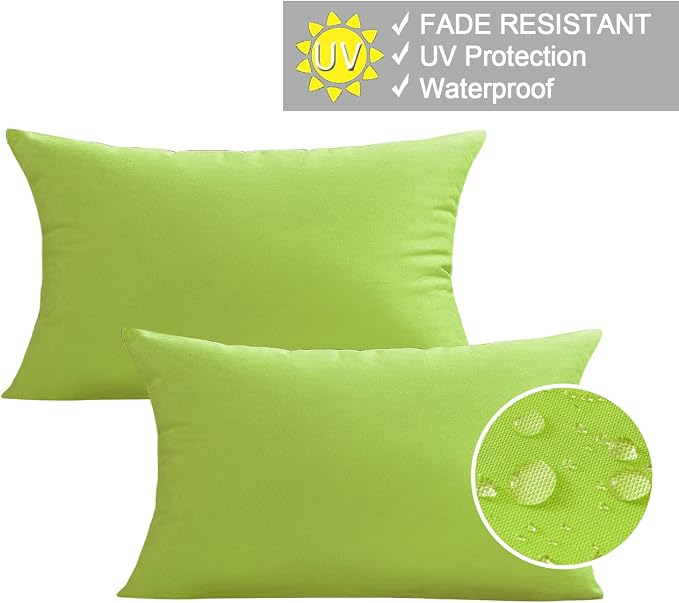 VAKADO Green Waterproof Outdoor Throw Pillow Covers 12x20 Set of 2 UV Fade | Soft polyester, hidden zipper. Fade resistant, patio porch garden furniture. Machine washable, all-season durability.