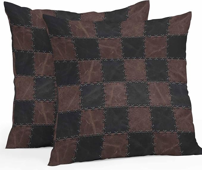 Black Brown Checkered Outdoor Pillow Covers 26x26 Inch Throw Pillow Covers Set of 2 Waterproof Decorative Pillow Cases Modern Farmhouse Plaid Wooden Cushion Covers for Patio Furniture Garden Couch