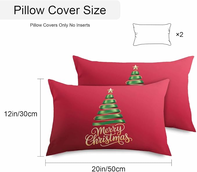 Red Christmas Tree Lumbar Pillow Covers 12 x 20 Inches, Green Xmas Tree with Star Waterproof Throw Pillow Cover Set of 2, Christmas Red Decorative Rectangle Cushion Covers for Patio/Couch