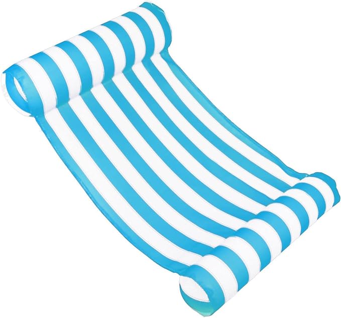 Swimline Premium 46 x 24 Inch Swimming Pool Floating Water Hammock Lounge Chair with Inflatable Head and Footrests, Blue and White (3 Pack)