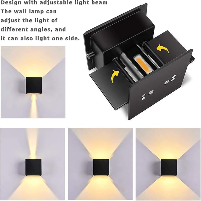 LED Aluminum Waterproof Outdoor Wall Sconce, 100-277V 3000K Outdoor Cube Square Wall Light Warm Light 2 LEDs Black 6W Outside Wall Lights for House Patio