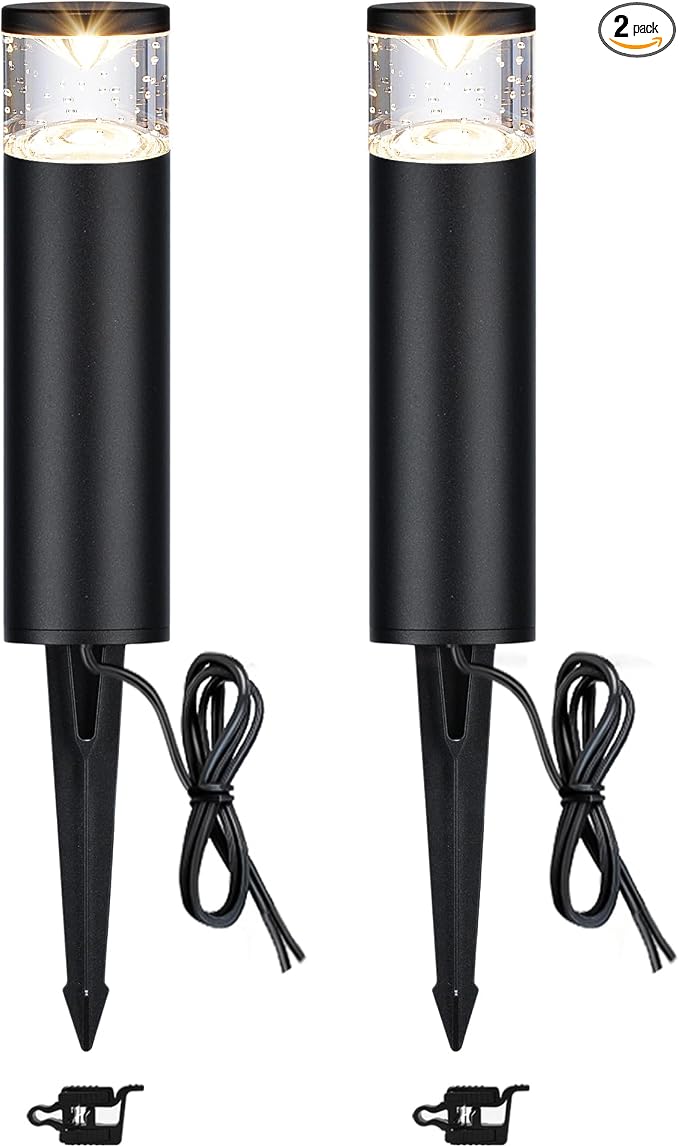 LITFIT Low Voltage Bollard Landscape Lights, 12V Aluminum Path Light, 2Pack | 5W 3000K Warm White Electric Outdoor Garden Light with Connectors, 50000H Waterproof Wired LED Lawn Walkway Light, ETL Listed