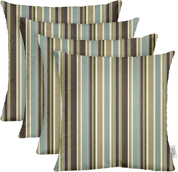 RSH DECOR: Sunbrella Square Throw Pillows Set of 4 | 20" x 20" | Water and Fade-Resistant Performance Fabric | Outdoor Pillow Covers with Down-Alternative Inserts | Brannon Whisper