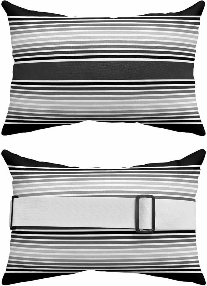 Pack of 4 Outdoor Lumbar Pillow Covers 12x20 Inch, Black Striped Waterproof Throw Pillow Covers Set, Black Ombre Farmhouse Stripes Indoor&Outdoor Decorative Cushion Cases for Patio Porch Car