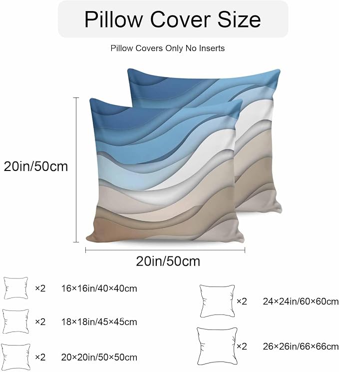 Modern Outdoor Pillow Covers Set of 2,Geometric Line Wave Striped Decorative Waterproof Throw Pillow Case,Minimalist Blue Brown Ombre Gradient Cushion Pillowcases for Couch Garden Patio,16x16In
