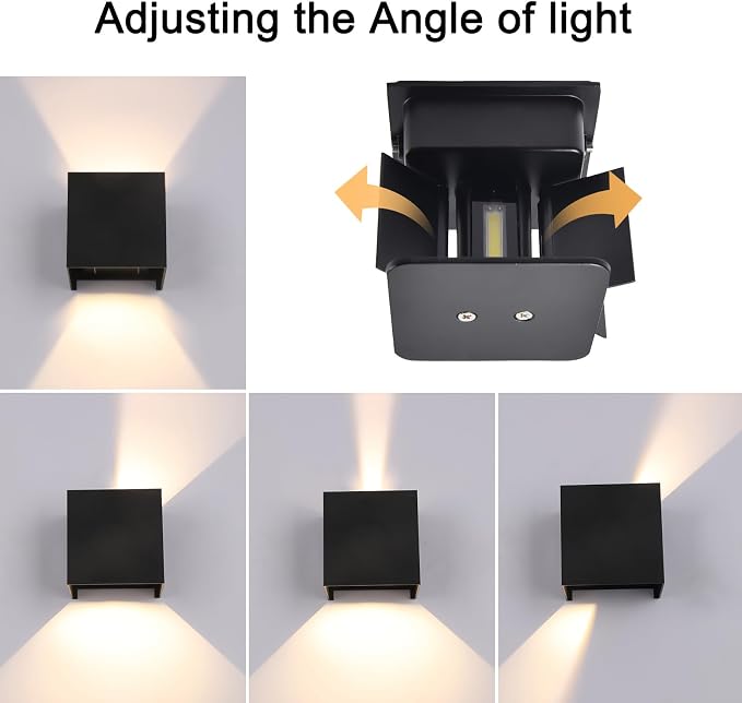 Mille Lucciole 4 Pack Outdoor Wall Lights Exterior/Interior LED Wall Sconces IP65 Waterproof Square Aluminum Wall Lamps Outdoor Lighting Fixture Up and Down Lights Modern Black 12W 3000K Warm Lights