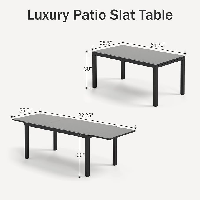 PHI VILLA Extra Large Expandable Patio Dining Table 99.2" × 35.5" Metal Outdoor Table for 6-10 Person, Metal Outdoor Dining Table with E-Coating for Garden Deck Yard- (Black)