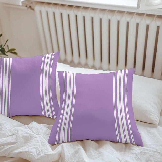 Outdoor Pillow Covers 16x16 Set of 2 Purple Stripes Outdoor Pillows Waterproof Throw Pillow Covers French Stripe Farmhouse Style Pillowcases Decorative Case for Patio Cushion