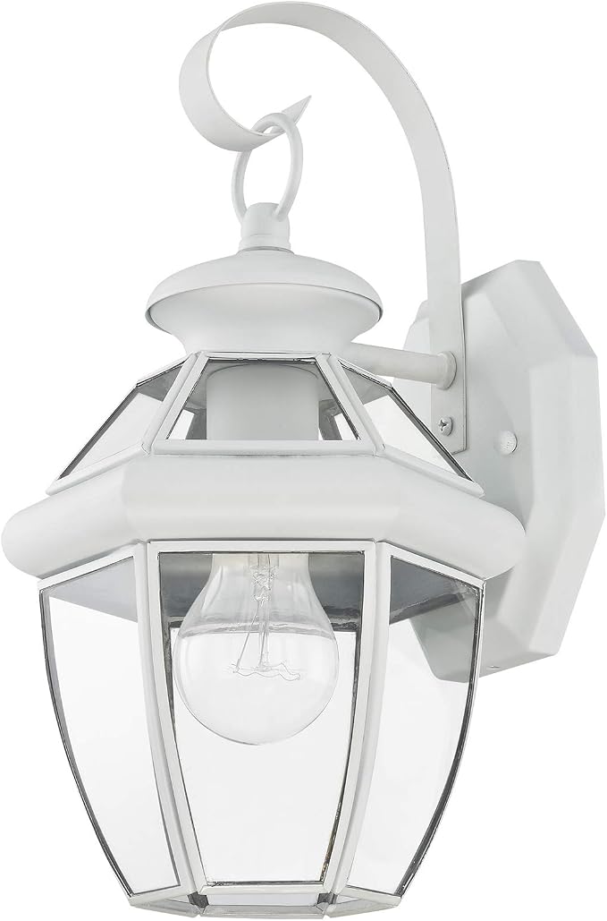 Livex Lighting 2051-03 Monterey 1 Light Outdoor White Finish Solid Brass Wall Lantern with Clear Beveled Glass | Clear Beveled Glass; Solid brass construction