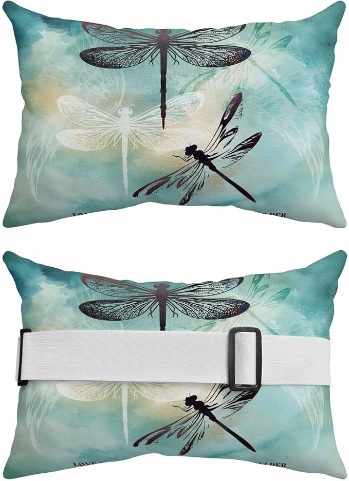 Pack of 2 Outdoor Lumbar Pillow Covers 11x16 Inch, Turquoise Dragonfly Waterproof Throw Pillow Covers Set, Country Gradient Black Animals Indoor&Outdoor Decorative Cushion Cases for Patio Porch Beach