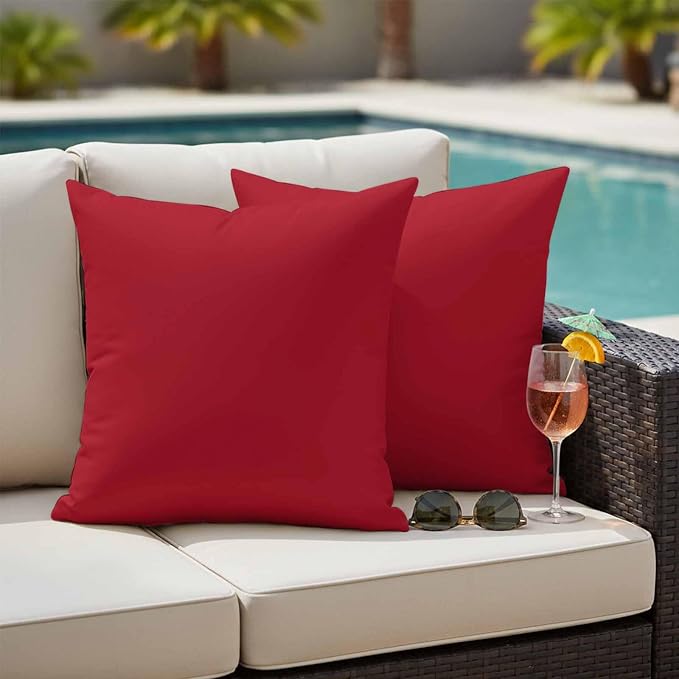 Red Outdoor Pillow Covers 26"x26" Set of 2, Solid Color Waterproof Throw Pillow Covers for Patio Furniture, Decorative Cushion Covers for Porch