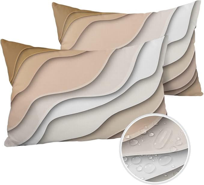 Outdoor Pillows 20x12 Waterproof Outdoor Pillow Covers Modern Wavy Ombre Gray Polyester Throw Pillow Covers Garden Cushion Decorative Case for Patio Couch Decoration Set of 2 Modern Geometric Stripes