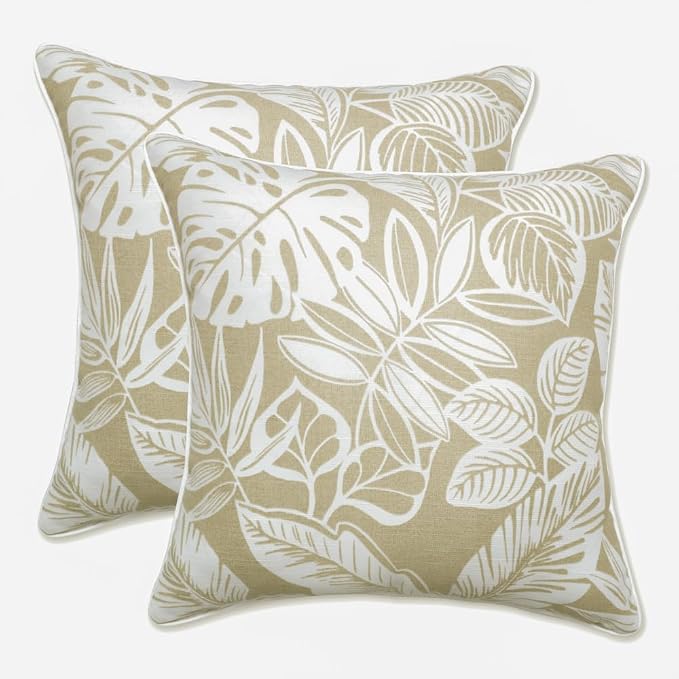 Pillow Perfect Outdoor/Indoor Delray Natural Throw Pillows, 18.5" x 18.5", Pack of 2