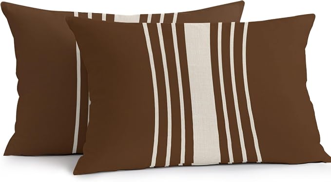 Brown Beige Striped Outdoor Pillow Covers 20x12 Inch Lumbar Pillow Covers Set of 2 Waterproof Decorative Throw Pillow Cases Modern Farmhouse Retro Lines Cushion Covers for Patio Furniture Garden Couch