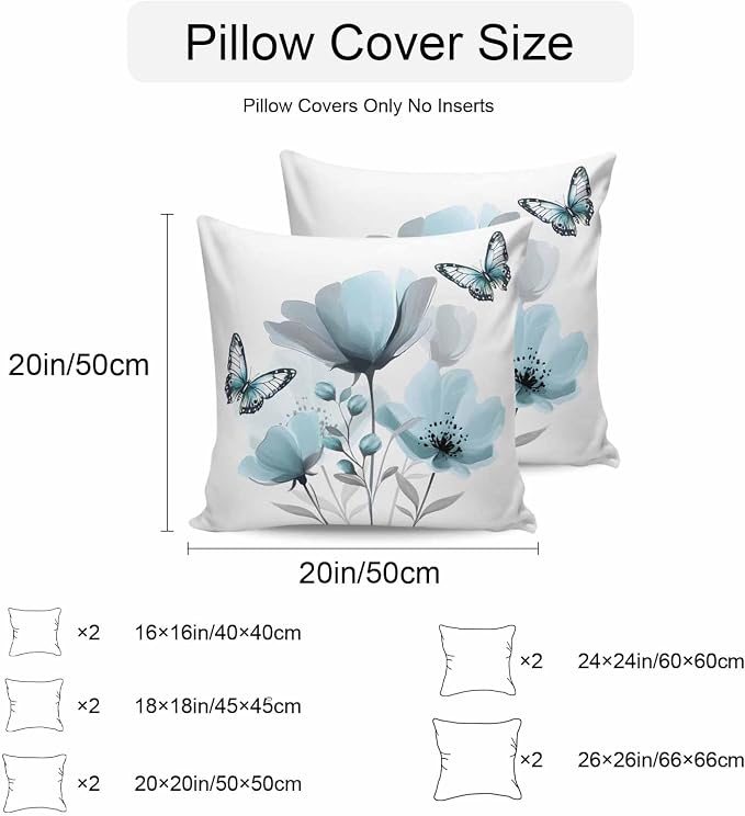 Spring Blue Tulip Waterproof Outdoor Pillow Covers Set of 2 Home Decor, Pastoral Botanical Florals Simple Pillowcase Patio Pillow Covers for Couch Bench Furniture Garden 18x18in