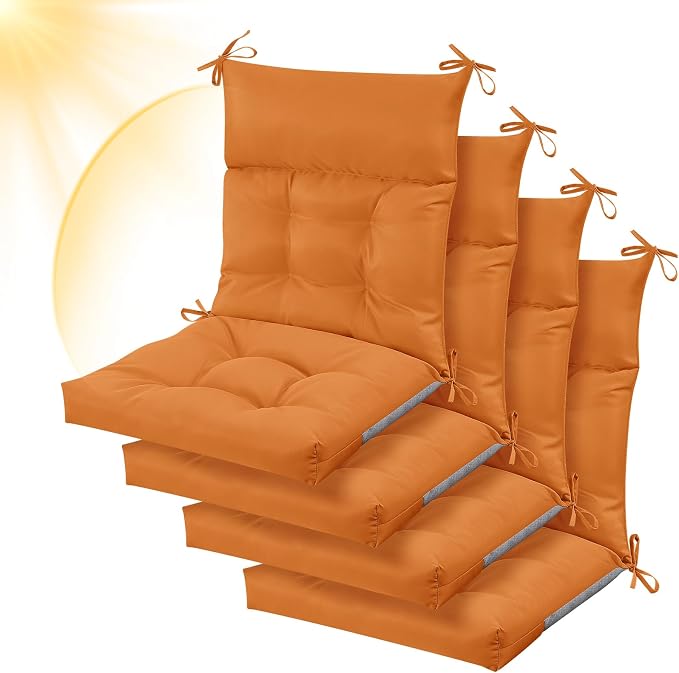 Sintuff 4 Pcs 44 x 21 x 4 Outdoor Chair Cushion Patio Chair Cushions Seat/Back Tufted Pillow with Ties Water Resistant Replacement Indoor Patio Furniture Outdoor Furniture (Solid Color,Orange)