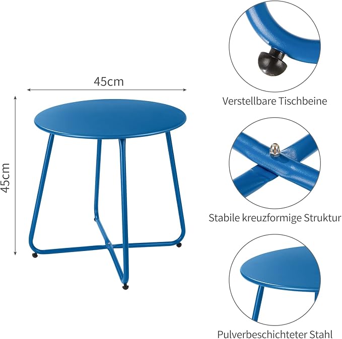 Meluvici Patio Outdoor Side Table Waterproof Round Metal Steel Small Side Table Weather Resistant Portable Outdoor and Indoor End Table for Garden Balcony Yard, Navy Blue