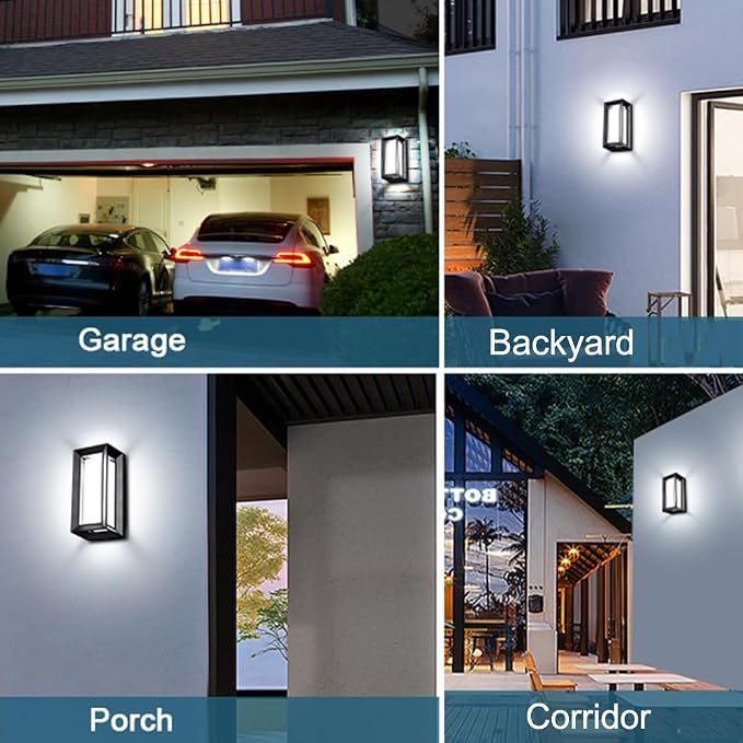 Outdoor Wall Light Dusk to Dawn,Modern Exterior Wall Sconce LED,6000k Black Exterior Wall Fixtures,Ouside Light for House Garage Walkway Backyard Garden