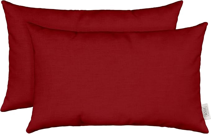 RSH Décor Sunbrella Jumbo Lumbar Pillow Covers – Set of 2 | 26" x 16" | Outdoor Use – Patio, Lounge, Adirondack | Water & Fade-Resistant | Play Heritage Scarlet | Includes Down-Alternative Inserts