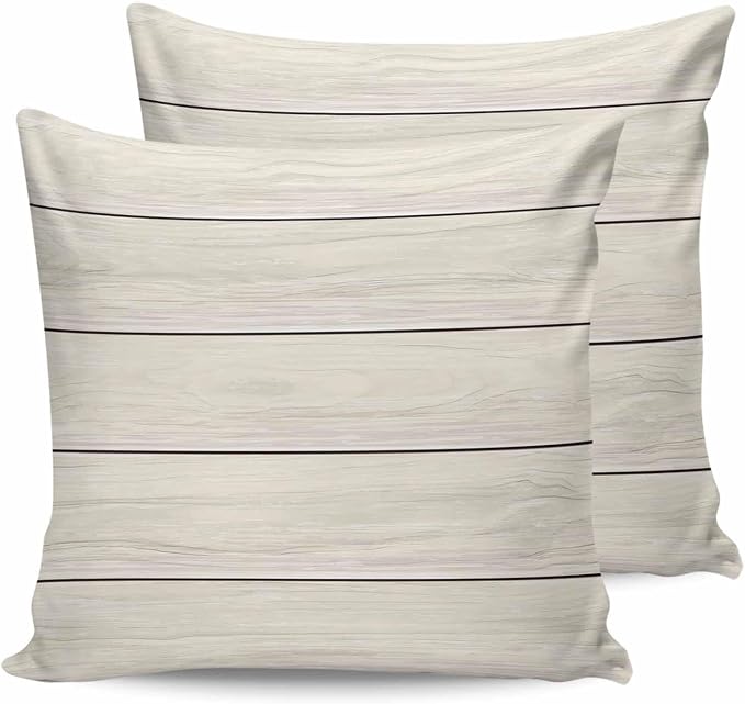 Vandarllin Outdoor Throw Pillow Covers 16X16 Set of 2 Waterproof Ivory White Decorative Zippered Cushion Covers for Patio Furniture, Farmhouse Retro Rustic Barn Wood Texture Lumbar Pillowcases