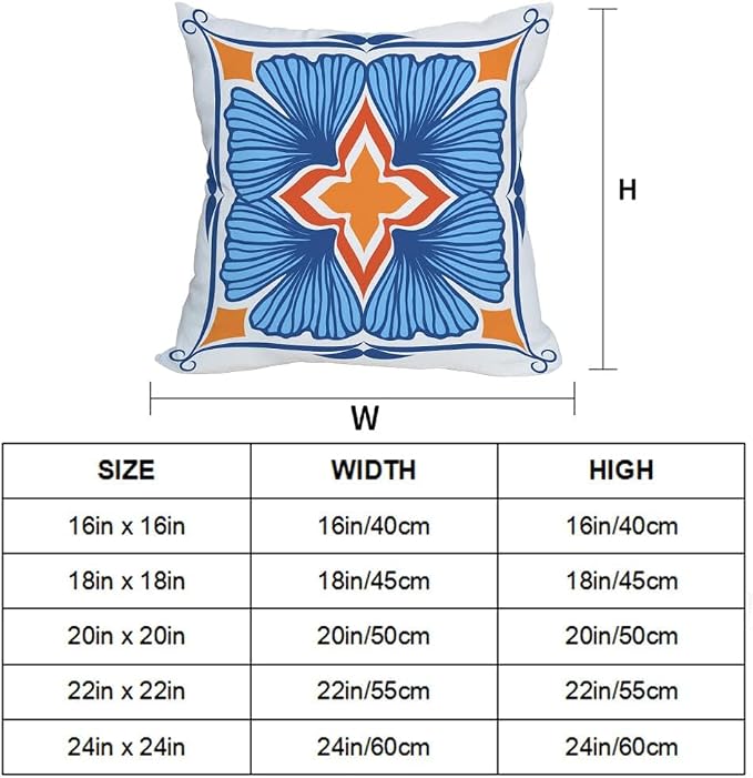 Outdoor Waterproof Throw Pillow Covers 16x16 inch Floral and Boho Style Decorative Pillow Covers Modern Geometric Pillowcase for Patio Funiture Garden Set of 4, Blue and Orange
