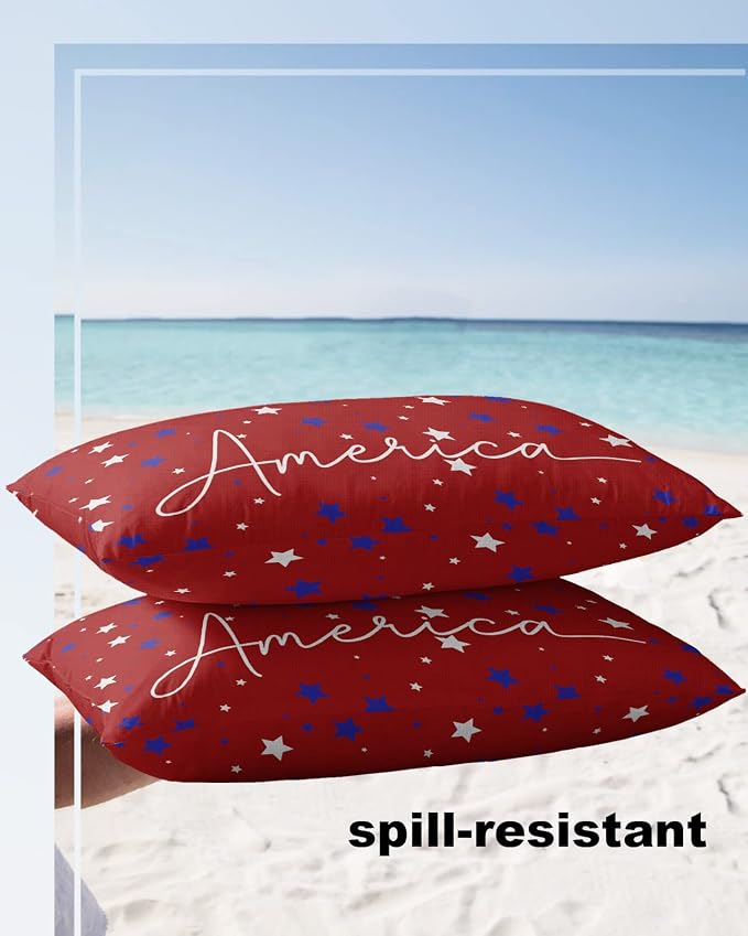 Pentagram Outdoor Pillow Shams Set of 2, Decorative Pillowcases Cushion Case, Soft Throw Pillow Covers Waterproof Pillow Case 20x12 Inch, American Patriotic Stars Red Blue