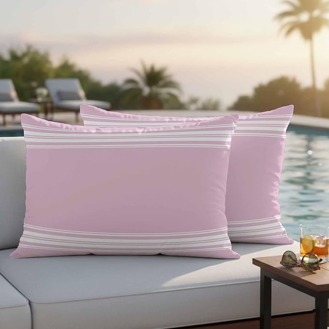 Outdoor Pillow Covers 12x20 Set of 2 Pink Stripes Outdoor Pillows Waterproof Throw Pillow Covers French Stripe Farmhouse Style Pillowcases Decorative Case for Patio Cushion