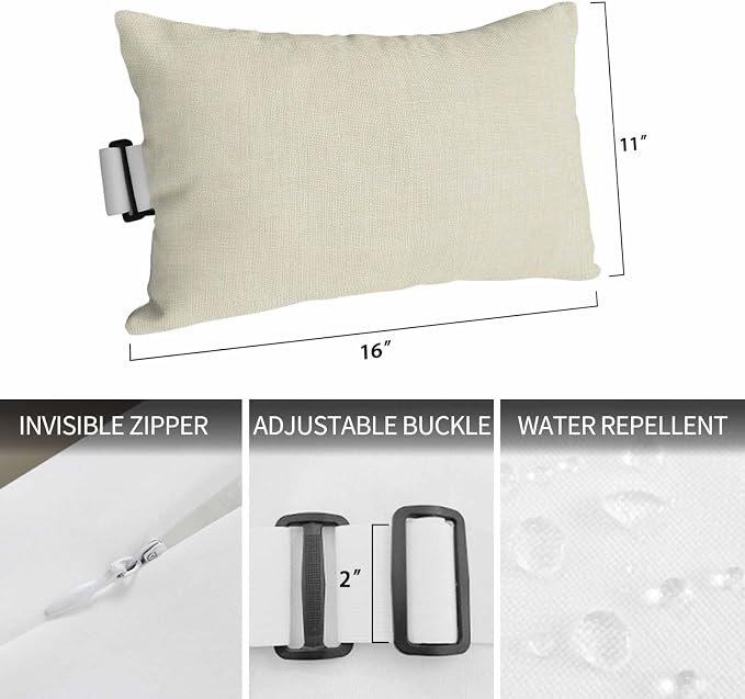 Outdoor Lumbar Pillow Set of 1, Beige Waterproof Beach Headrest Pillow with Inserts, Modern Minimalist Linen Pure Color Recliner Throw Pillows for Patio Furniture, 12 x 20