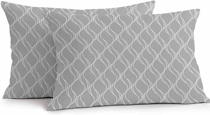 Grey White Stripes Outdoor Pillow Covers 20x12 Inch Lumbar Pillow Covers Set of 2 Waterproof Decorative Throw Pillow Cases Simple Geometric Modern Monochrome Cushion Covers for Patio Furniture Garden