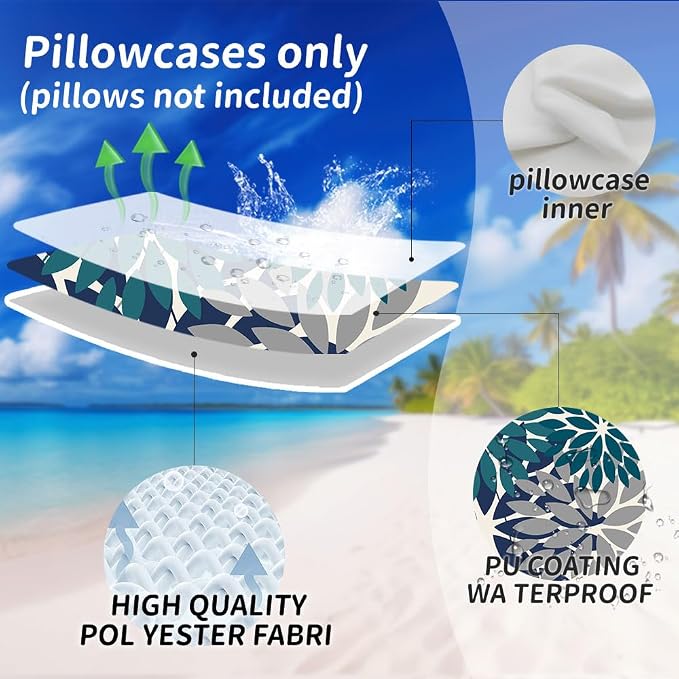 DFXSZ Pack of 2 Outdoor Waterproof Throw Pillow Covers 18x18 Dark Blue Grey | Polyester Colorful Spring Summer Floral Decorative Cushion Cases(NO INSERT),For Couch Patio Funiture Garden Home Decor