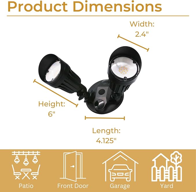 LED Black 2-Light Bullet Flood Light- 3000K Adjustable Dual Head Hardwired Outdoor Security Light, Waterproof Spot Light for Yard, Patio, Garden, Garage, Landscape & Exterior Walls