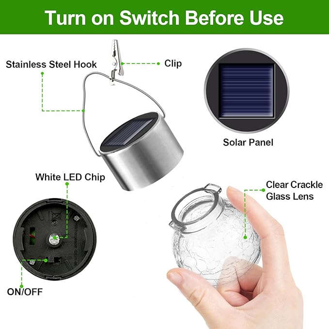 Solar Outdoor Lights Decorative 12 Pack, Hanging Solar Garden Lights Waterproof, Solar Powered Globe Cracked Glass Ball Lantern for Yard Patio Fence Tree Umbrella Holiday Decoration, Warm White