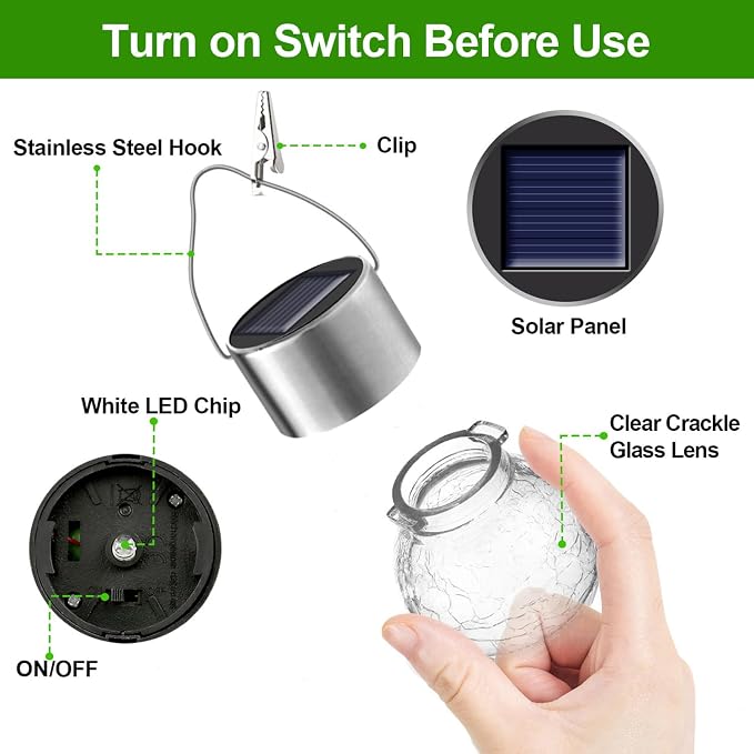 32 Pack Hanging Solar Lights Outdoor Decorative, Waterproof Solar Globe Lantern with Handle and Clip, Solar Powered Cracked Glass Ball Lights for Garden Yard Patio, Fence Tree Umbrella, Holiday Décor