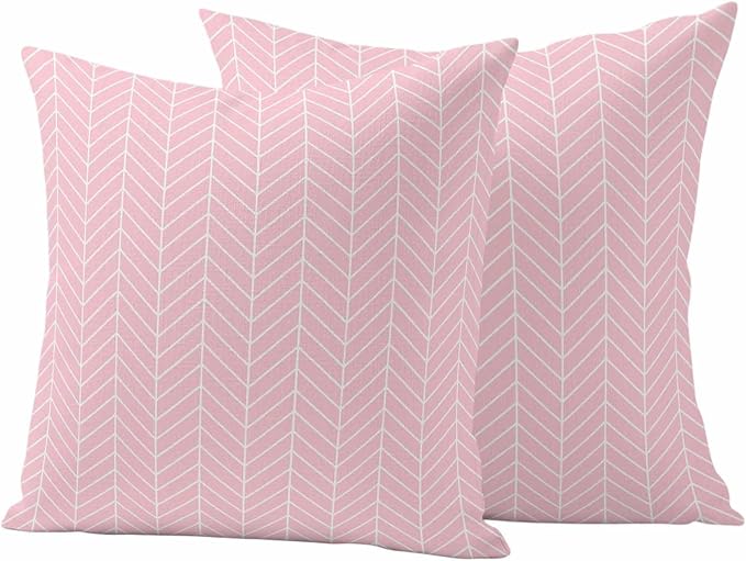 Outdoor Waterproof Throw Pillow Covers Set of 2 Pink Chevron Stripes Pillowcases 20x20 Inches Modern Geometric Texture Decorative Pillows Cushion Case Patio Pillows for Couch Bed Chair Garden