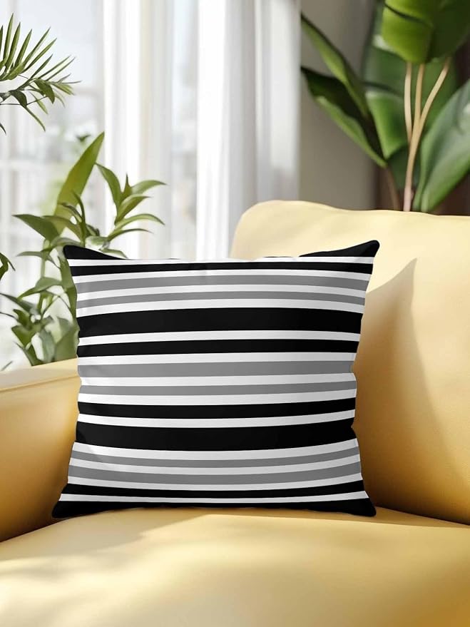 Outdoor Waterproof Throw Pillows Classic Gray Black Striped Patio Pillows,Decorative Pillow Covers with Insert,Pillow Cushion Case for Garden Couch Sofa Minimalist Lines