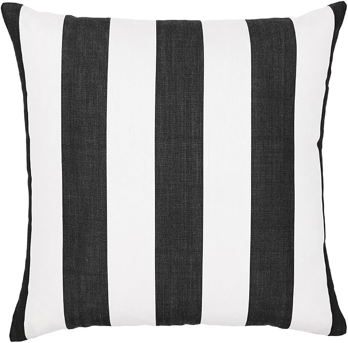 Sherry Kline Cabana Stripe Outdoor Throw Pillow Set of 2, 18x18 Inch Knife Edge Reversible Decorative Cushions, Indoor Outdoor Patio Accent Pillows, Made in USA - Black/White