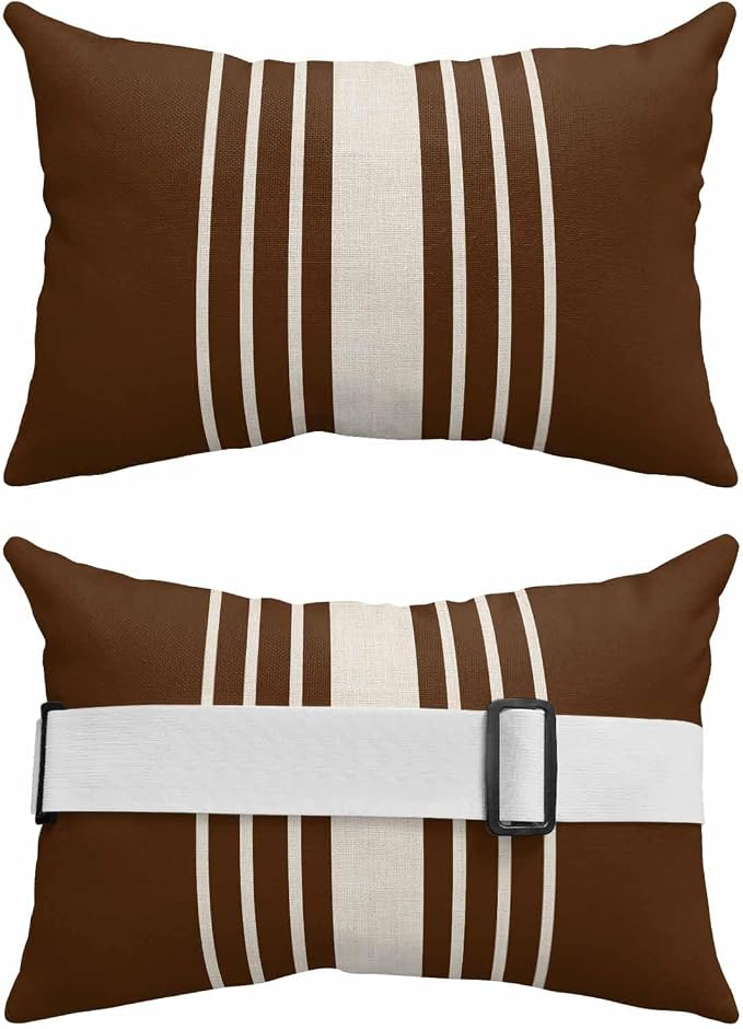 Pack of 4 Outdoor Lumbar Pillow Covers 11x16 Inch, Brown Beige Striped Waterproof Throw Pillow Covers Set, Modern Farmhouse Retro Lines Indoor&Outdoor Decorative Cushion Cases for Patio Porch Beach