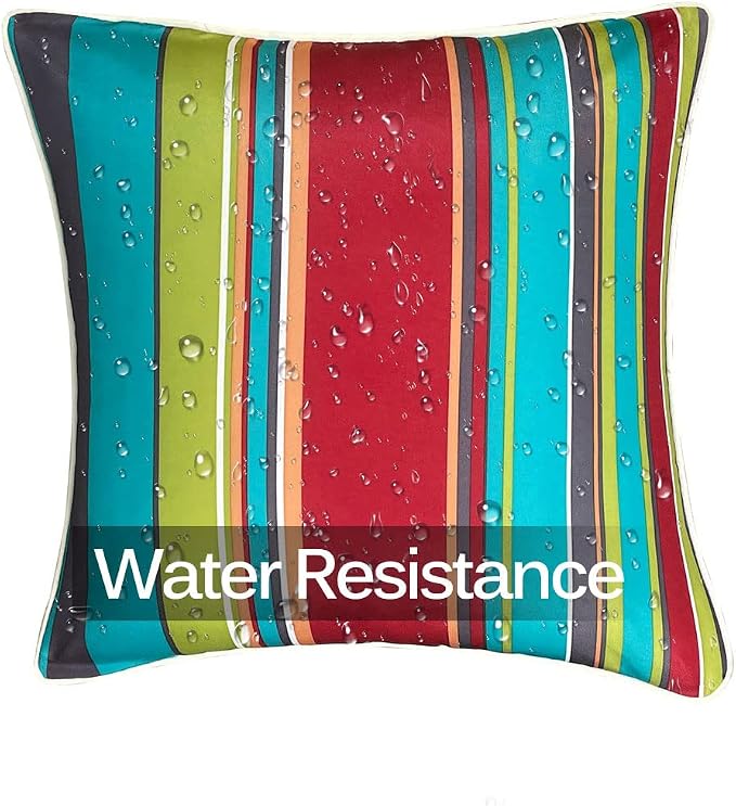 Enipate Inserts Included Outdoor Throw Pillows, Pack of 2 Striped Water Resistance Stuffed Pillows for Patio Furniture Decor 18x18 in